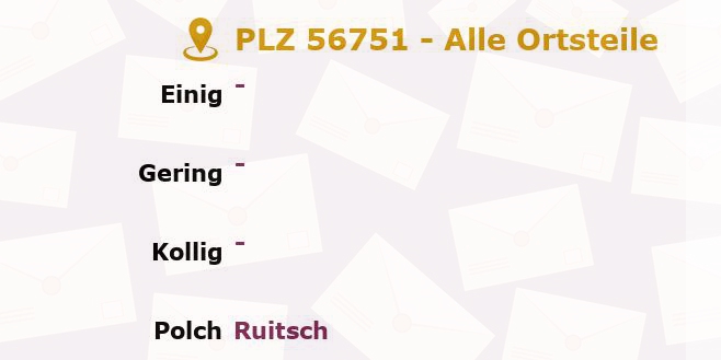 Postleitzahl 56751 Kollig, Rheinland-Pfalz - Alle Orte und Ortsteile