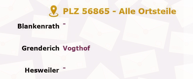 Postleitzahl 56865 Rheinland-Pfalz - Alle Orte und Ortsteile