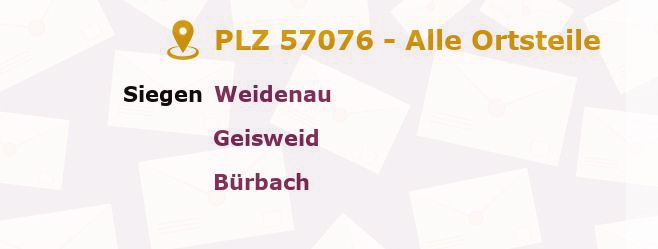 Postleitzahl 57076 Siegen, Nordrhein-Westfalen - Alle Orte und Ortsteile