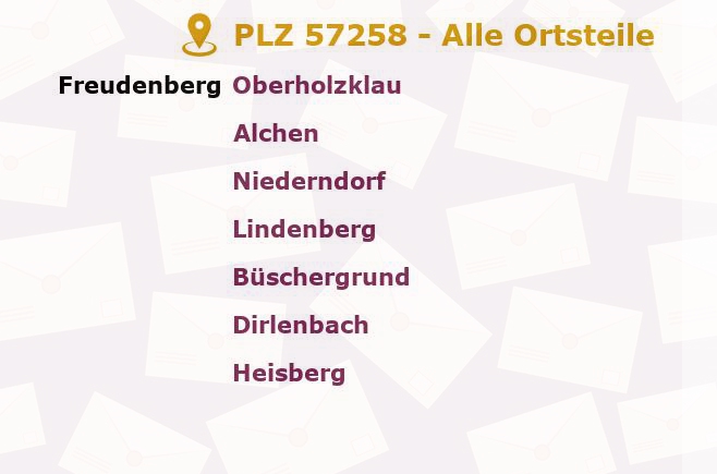 Postleitzahl 57258 Freudenberg, Nordrhein-Westfalen - Alle Orte und Ortsteile