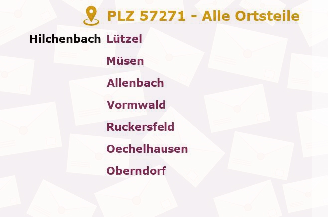 Postleitzahl 57271 Hilchenbach, Nordrhein-Westfalen - Alle Orte und Ortsteile