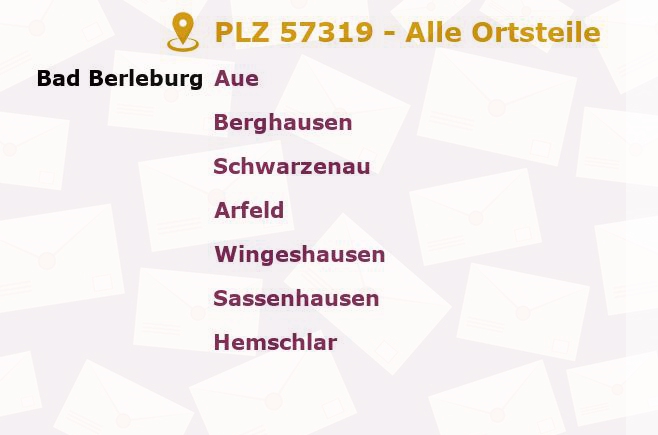 Postleitzahl 57319 Bad Berleburg, Nordrhein-Westfalen - Alle Orte und Ortsteile