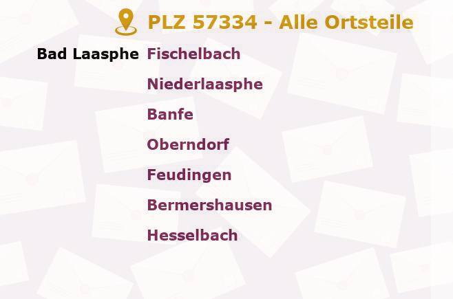 Postleitzahl 57334 Bad Laasphe, Nordrhein-Westfalen - Alle Orte und Ortsteile