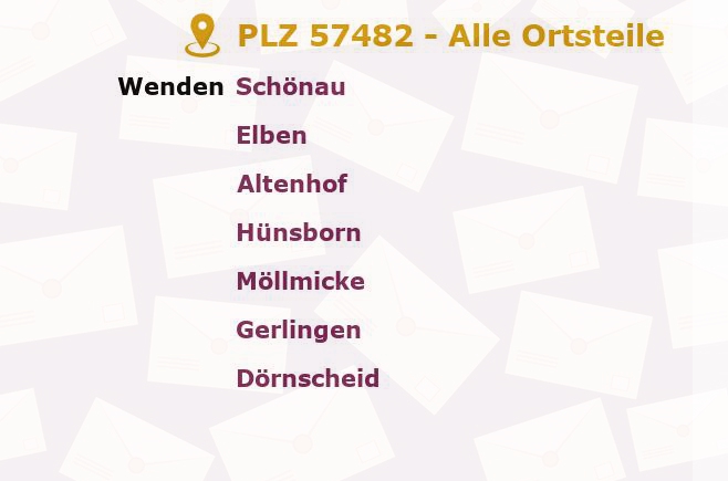 Postleitzahl 57482 Wenden, Nordrhein-Westfalen - Alle Orte und Ortsteile