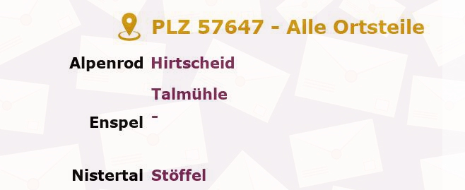 Postleitzahl 57647 Enspel, Rheinland-Pfalz - Alle Orte und Ortsteile