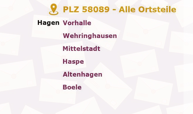 Postleitzahl 58089 Hagen, Nordrhein-Westfalen - Alle Orte und Ortsteile