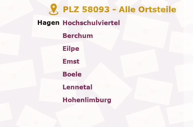 Postleitzahl 58093 Hagen, Nordrhein-Westfalen - Alle Orte und Ortsteile