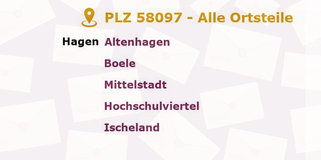 Postleitzahl 58097 Hagen, Nordrhein-Westfalen - Alle Orte und Ortsteile