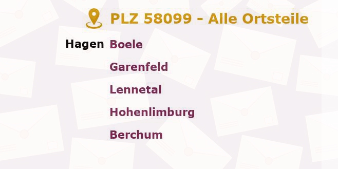 Postleitzahl 58099 Hagen, Nordrhein-Westfalen - Alle Orte und Ortsteile