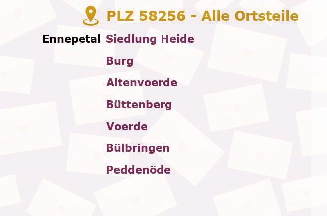 Postleitzahl 58256 Ennepetal, Nordrhein-Westfalen - Alle Orte und Ortsteile