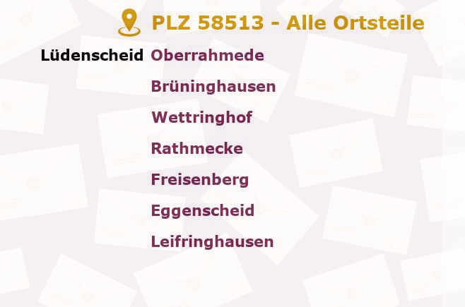 Postleitzahl 58513 Lüdenscheid, Nordrhein-Westfalen - Alle Orte und Ortsteile