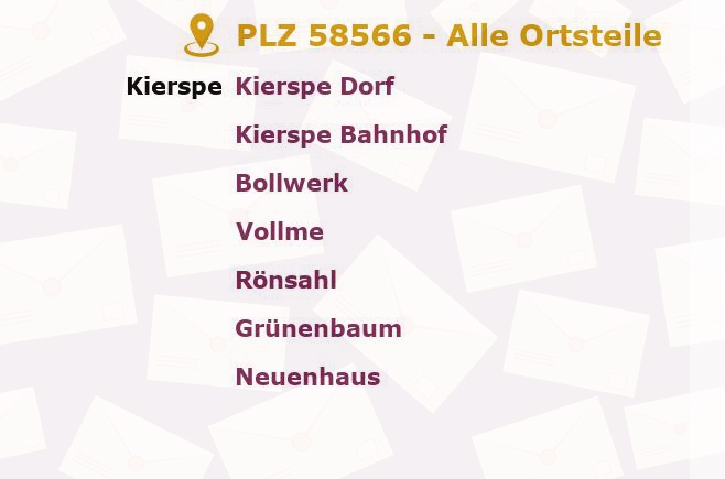 Postleitzahl 58566 Kierspe, Nordrhein-Westfalen - Alle Orte und Ortsteile