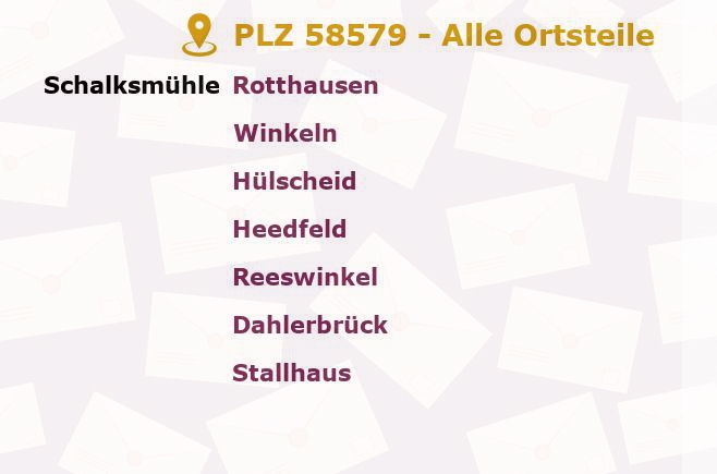 Postleitzahl 58579 Schalksmühle, Nordrhein-Westfalen - Alle Orte und Ortsteile