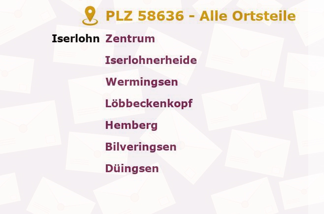 Postleitzahl 58636 Iserlohn, Nordrhein-Westfalen - Alle Orte und Ortsteile