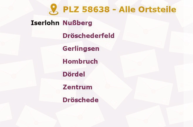 Postleitzahl 58638 Iserlohn, Nordrhein-Westfalen - Alle Orte und Ortsteile