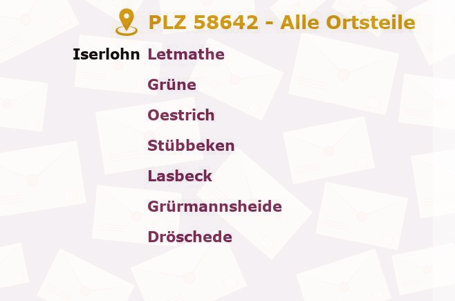 Postleitzahl 58642 Iserlohn, Nordrhein-Westfalen - Alle Orte und Ortsteile