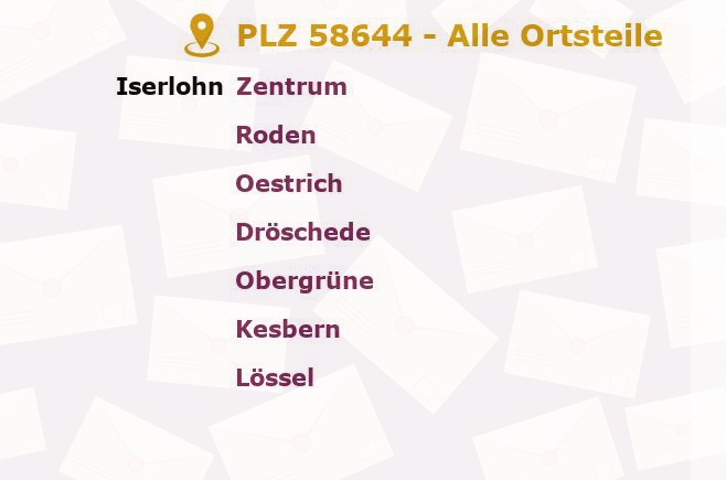 Postleitzahl 58644 Iserlohn, Nordrhein-Westfalen - Alle Orte und Ortsteile