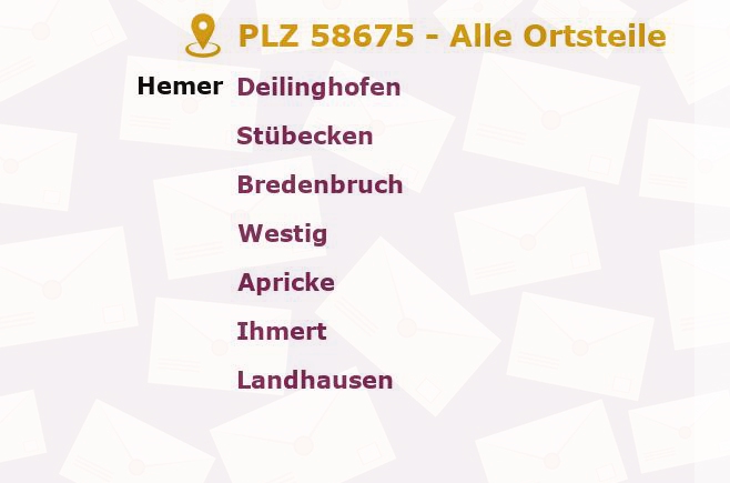 Postleitzahl 58675 Hemer, Nordrhein-Westfalen - Alle Orte und Ortsteile