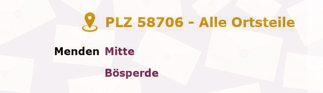 Postleitzahl 58706 Nordrhein-Westfalen - Alle Orte und Ortsteile
