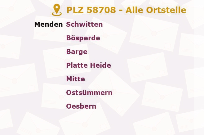 Postleitzahl 58708 Nordrhein-Westfalen - Alle Orte und Ortsteile