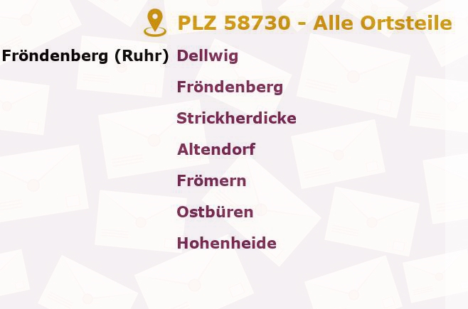 Postleitzahl 58730 Fröndenberg, Nordrhein-Westfalen - Alle Orte und Ortsteile