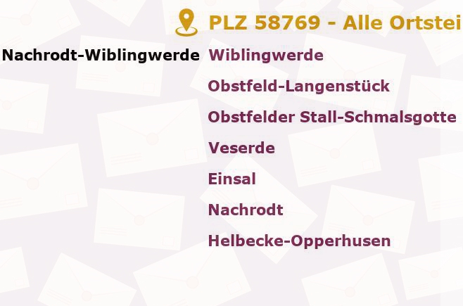 Postleitzahl 58769 Nachrodt-Wiblingwerde, Nordrhein-Westfalen - Alle Orte und Ortsteile