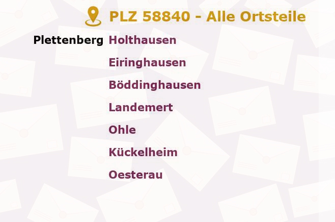 Postleitzahl 58840 Plettenberg, Nordrhein-Westfalen - Alle Orte und Ortsteile