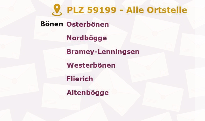 Postleitzahl 59199 Bönen, Nordrhein-Westfalen - Alle Orte und Ortsteile