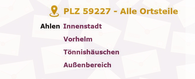 Postleitzahl 59227 Ahlen, Nordrhein-Westfalen - Alle Orte und Ortsteile