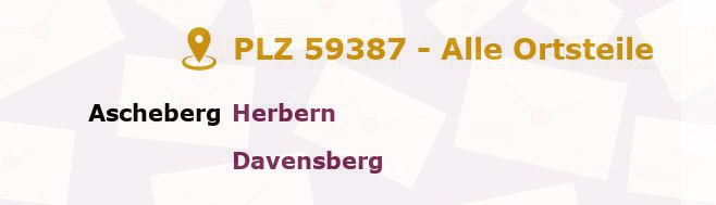 Postleitzahl 59387 Ascheberg, Nordrhein-Westfalen - Alle Orte und Ortsteile