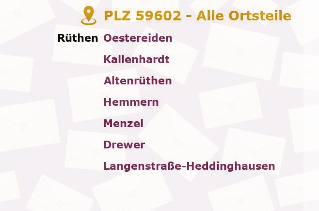 Postleitzahl 59602 Rüthen, Nordrhein-Westfalen - Alle Orte und Ortsteile