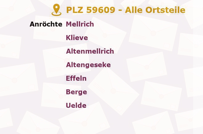 Postleitzahl 59609 Anröchte, Nordrhein-Westfalen - Alle Orte und Ortsteile