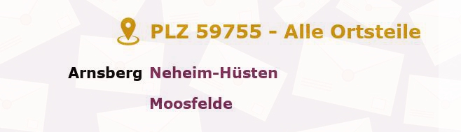 Postleitzahl 59755 Arnsberg, Nordrhein-Westfalen - Alle Orte und Ortsteile