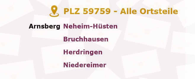 Postleitzahl 59759 Arnsberg, Nordrhein-Westfalen - Alle Orte und Ortsteile