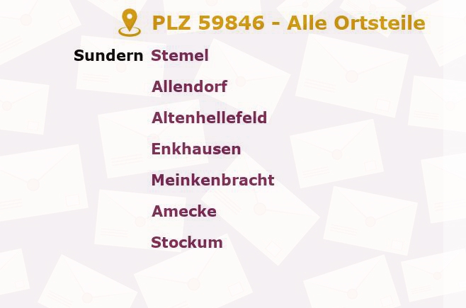 Postleitzahl 59846 Sundern, Nordrhein-Westfalen - Alle Orte und Ortsteile