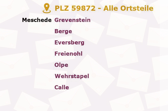 Postleitzahl 59872 Meschede, Nordrhein-Westfalen - Alle Orte und Ortsteile