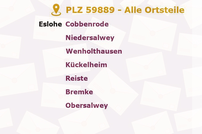 Postleitzahl 59889 Eslohe, Nordrhein-Westfalen - Alle Orte und Ortsteile