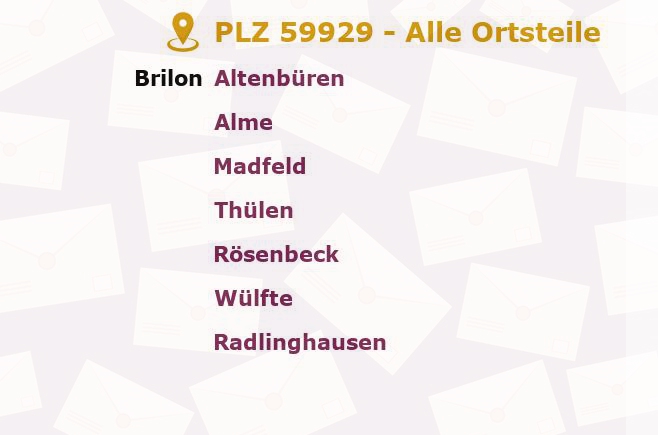 Postleitzahl 59929 Brilon, Nordrhein-Westfalen - Alle Orte und Ortsteile