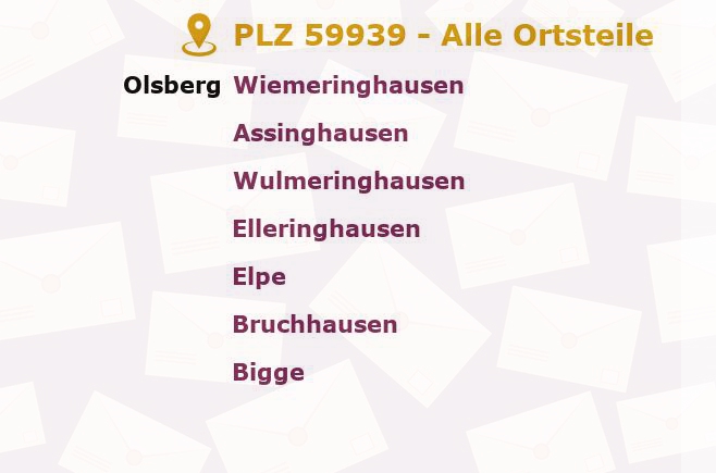 Postleitzahl 59939 Olsberg, Nordrhein-Westfalen - Alle Orte und Ortsteile