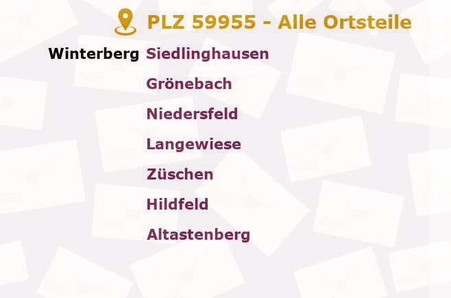 Postleitzahl 59955 Winterberg, Nordrhein-Westfalen - Alle Orte und Ortsteile