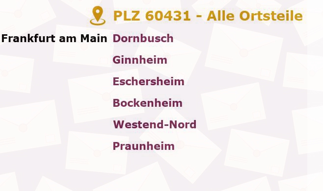 Postleitzahl 60431 Frankfurter Berg, Hessen - Alle Orte und Ortsteile
