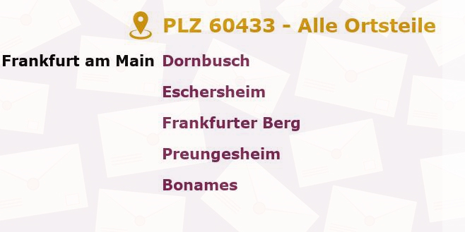 Postleitzahl 60433 Frankfurter Berg, Hessen - Alle Orte und Ortsteile