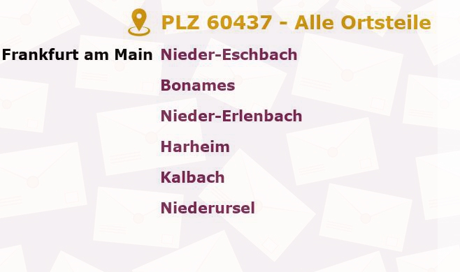 Postleitzahl 60437 Frankfurter Berg, Hessen - Alle Orte und Ortsteile