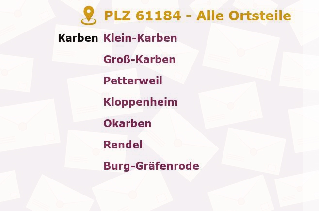 Postleitzahl 61184 Karben, Hessen - Alle Orte und Ortsteile