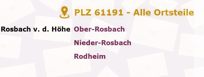 Postleitzahl 61191 Wöllstadt, Hessen - Alle Orte und Ortsteile