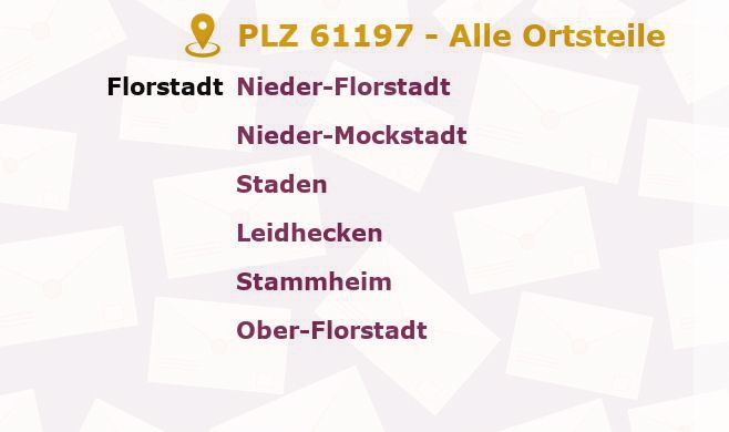 Postleitzahl 61197 Florstadt, Hessen - Alle Orte und Ortsteile