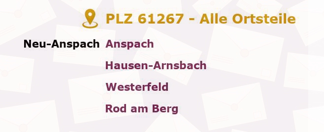 Postleitzahl 61267 Neu-Anspach, Hessen - Alle Orte und Ortsteile