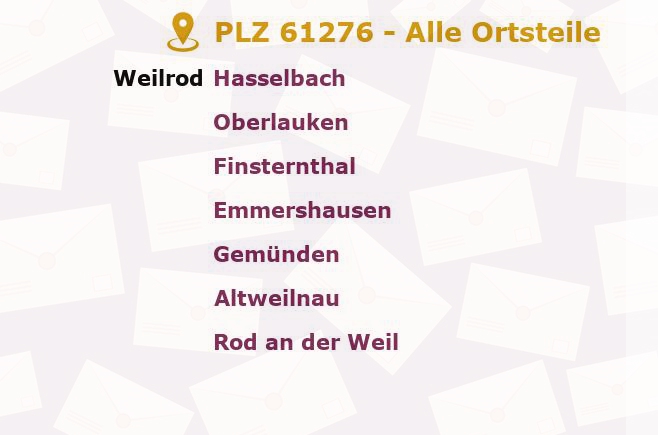 Postleitzahl 61276 Hessen - Alle Orte und Ortsteile