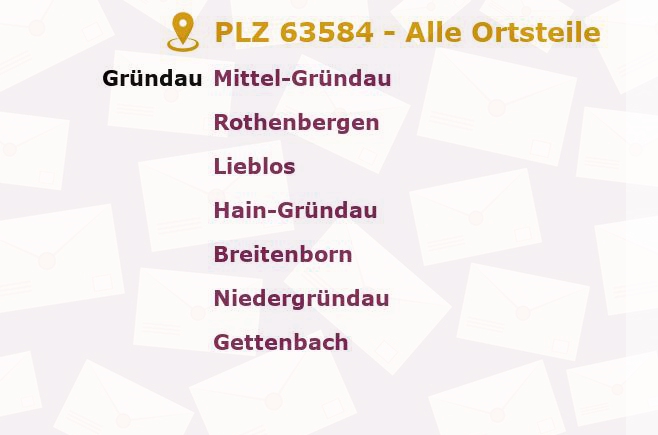 Postleitzahl 63584 Hain-Gründau, Hessen - Alle Orte und Ortsteile