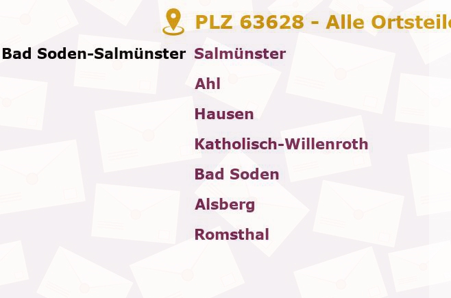 Postleitzahl 63628 Bad Soden-Salmünster, Hessen - Alle Orte und Ortsteile